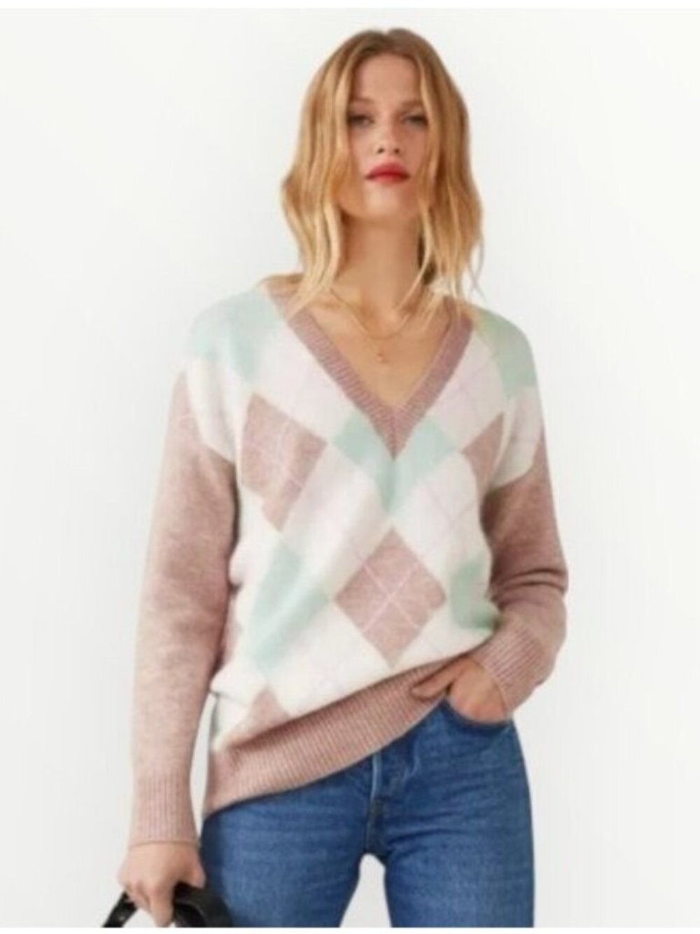 & Other Stories Oversized Mohair Argyle Patterned Jumper
